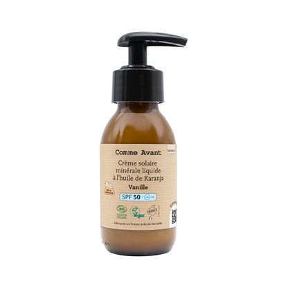Crème solaire minérale Liquide SPF50 à l'huile de Karanja